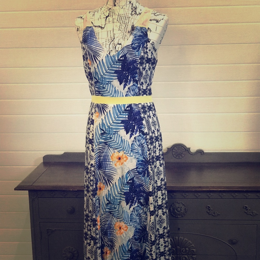 Blues and yellow maxi dress